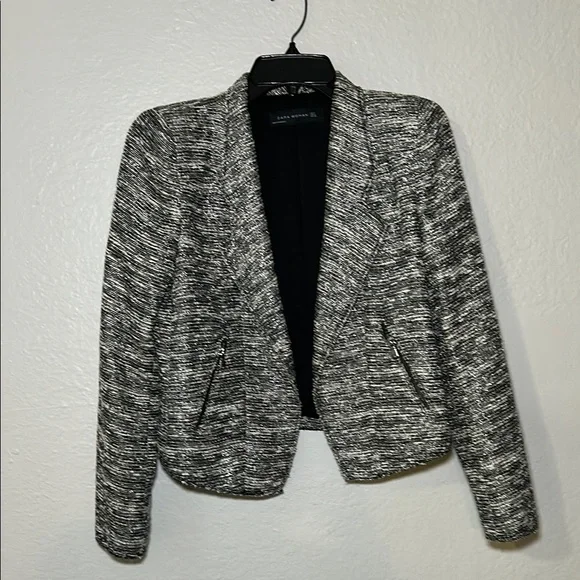 Zara Black and Gray Blazer with Textured Tweed Design - Picture 1 of 8